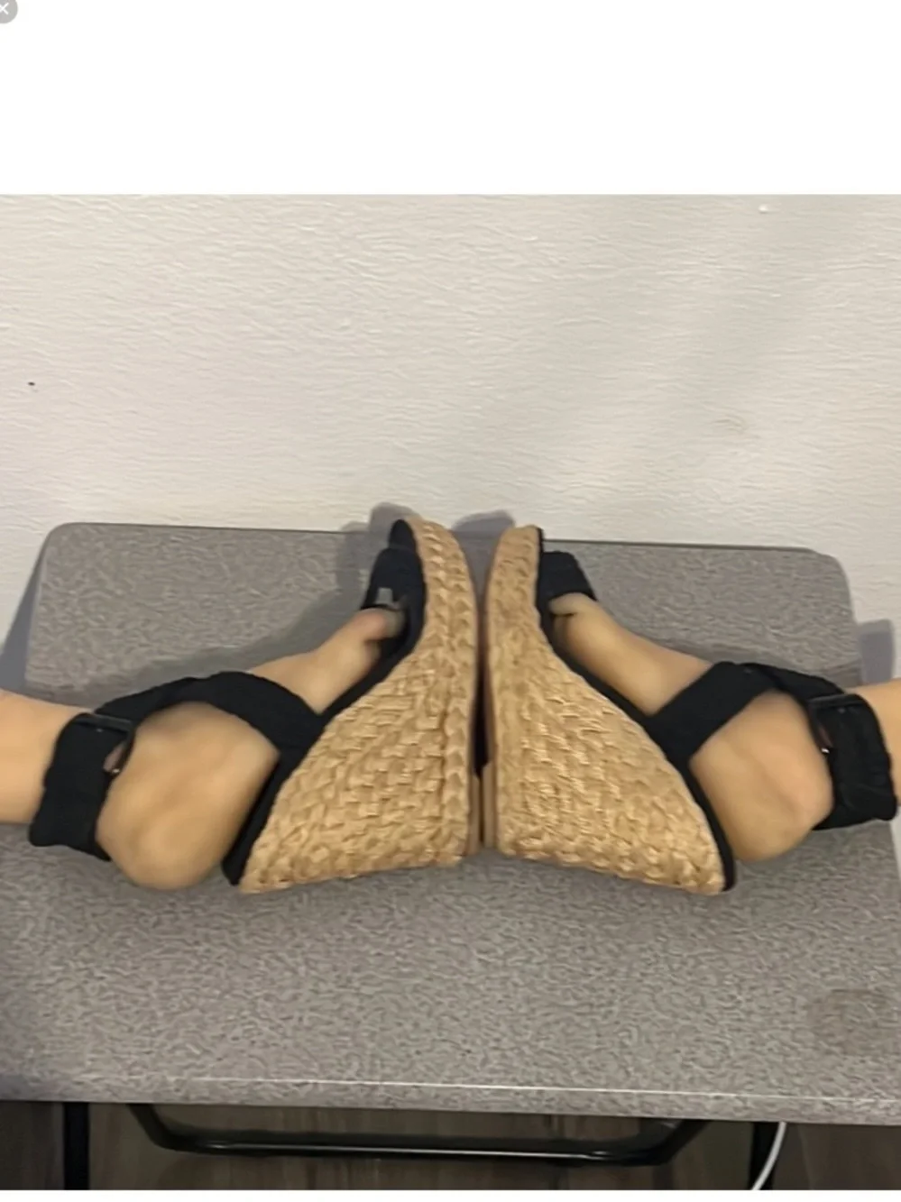 Authentic Stuart Weitzman luxury designer black wedge espadrilles sandals sz 9